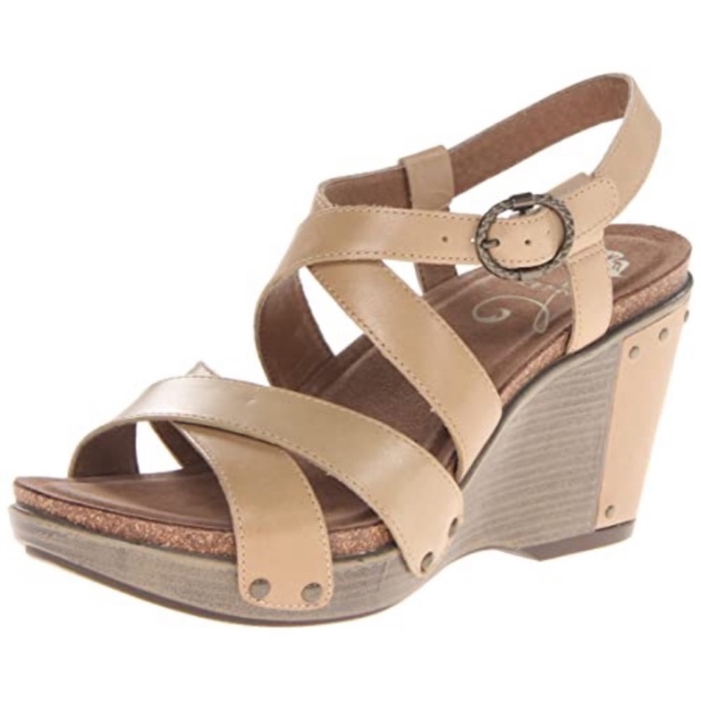 Dansko Womens Frida Beige Ankle Strap Wedge Heel Strappy Sandal Size 41